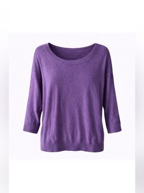 American Eagle Purple Knit Sweater – Medium – Scoop Neck 3/4 Sleeve Cotton Top